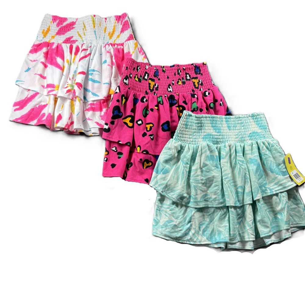 Crown & Ivy Cabana Women Tiered Skirt LOT Tie Dye Animal Palm Print Small J139